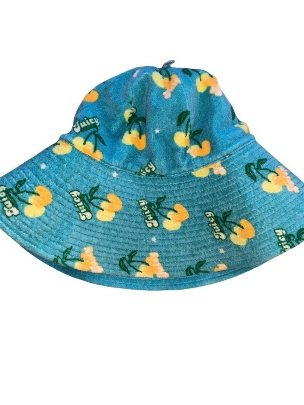 Vintage Juicy Couture blue & yellow cherry gelato terrycloth bucket hat